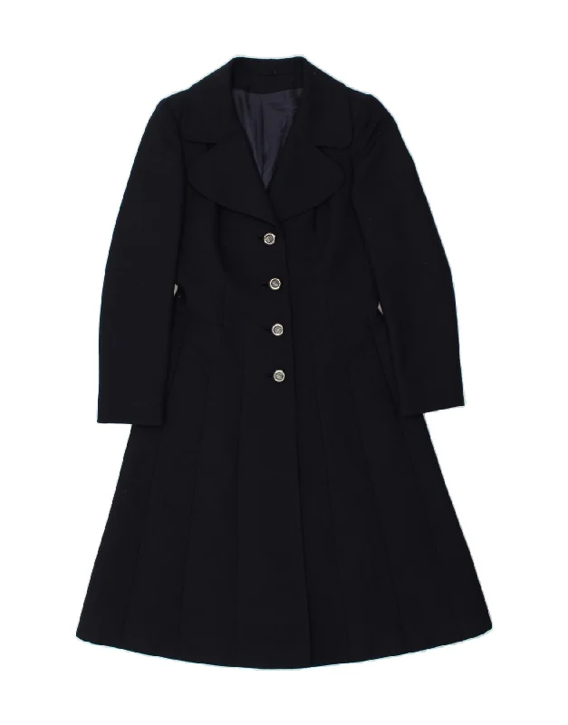 VINTAGE Womens Overcoat IT 44 Medium Navy Blue