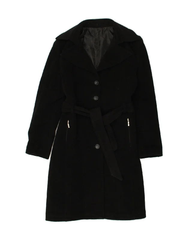 VINTAGE Womens Overcoat IT 48 XL Black Wool