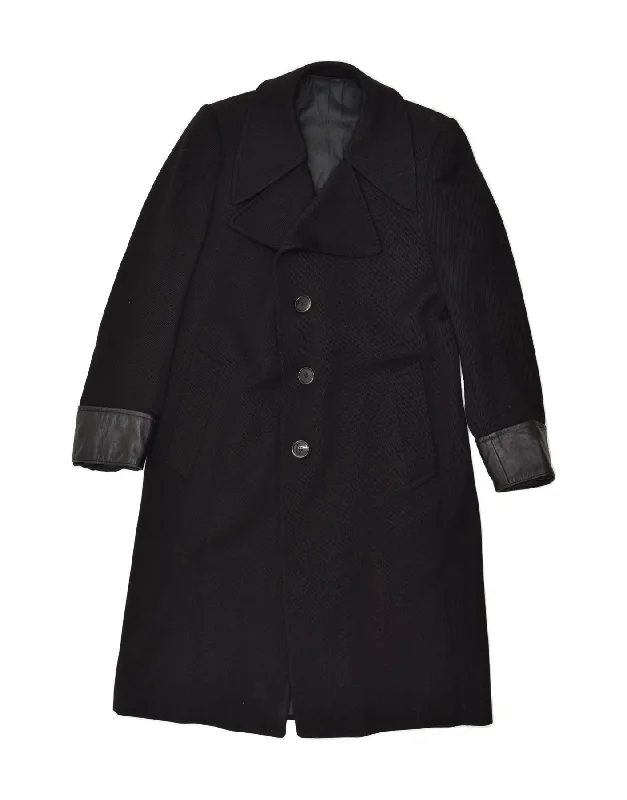 VINTAGE Womens Overcoat IT 48 XL Black Wool