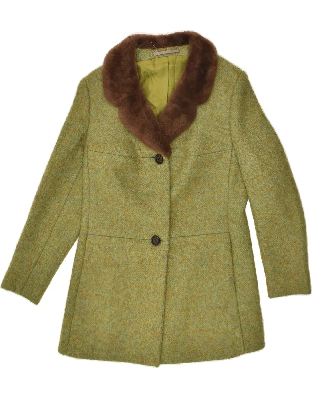 VINTAGE Womens Overcoat UK 12 Medium Green