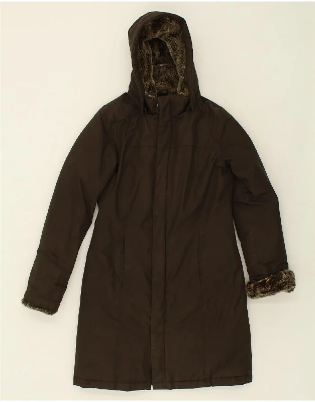 WOOLRICH Womens Hooded Overcoat UK 14 Medium Brown