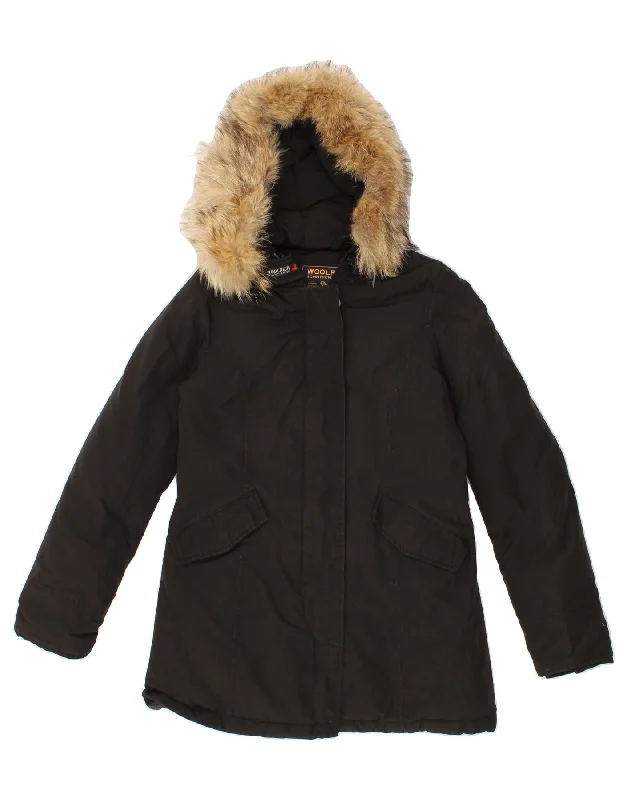 WOOLRICH Womens Hooded Padded Coat UK 10 Small Black