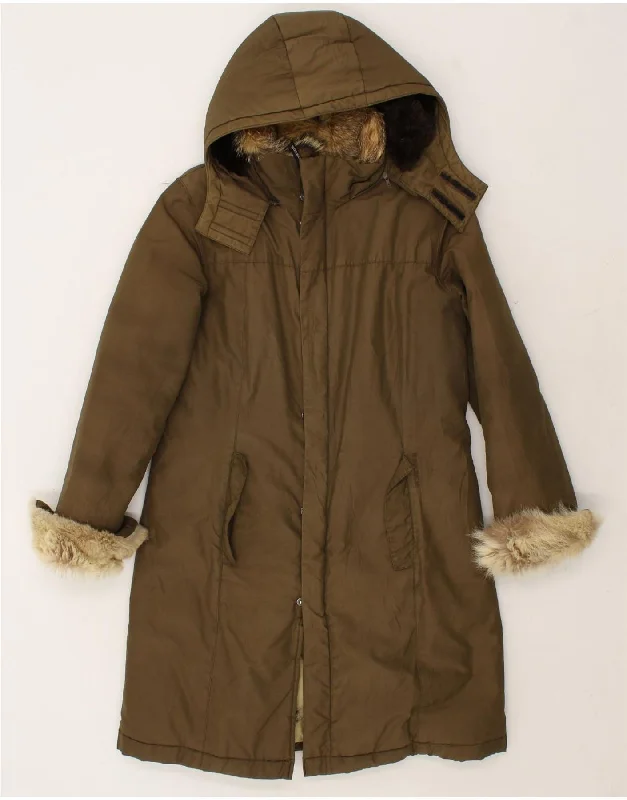 WOOLRICH Womens Hooded Padded Coat UK 14 Medium Brown Nylon