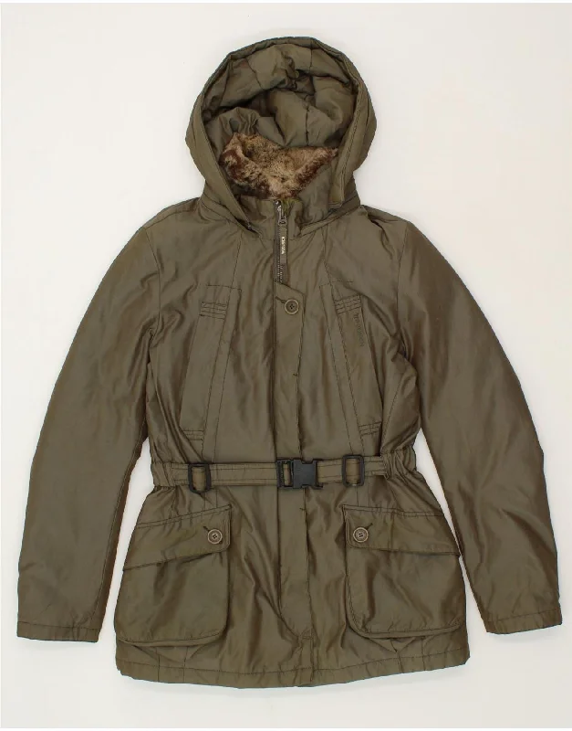 WOOLRICH Womens Hooded Utility Jacket UK 14 Large Khaki Cotton