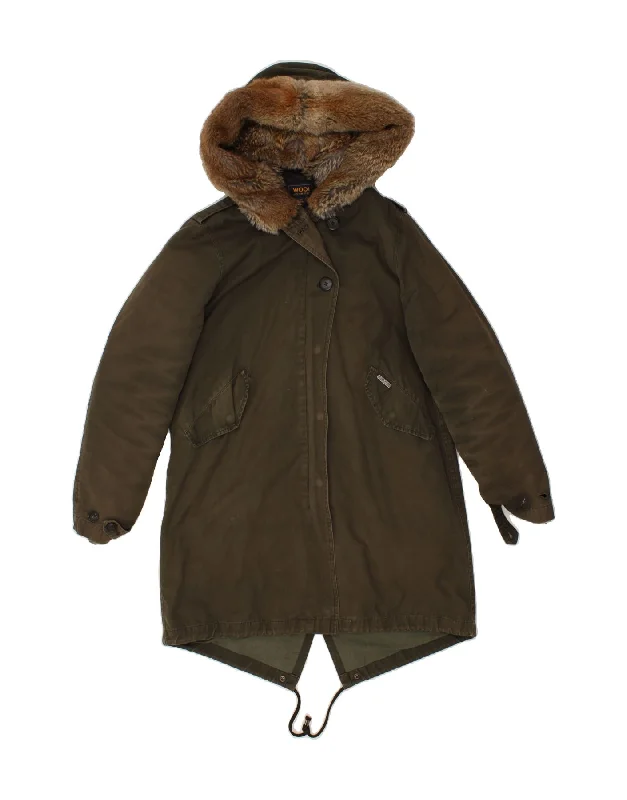 WOOLRICH Womens Loose Fit Hooded Parka Jacket UK 10 Small Khaki