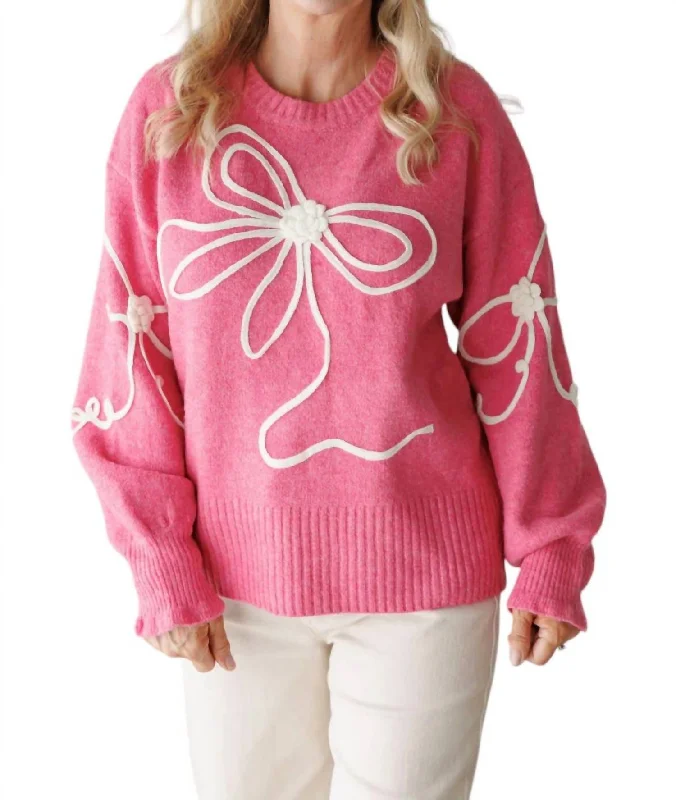 Bow Adorned Detail Sweater In Pink