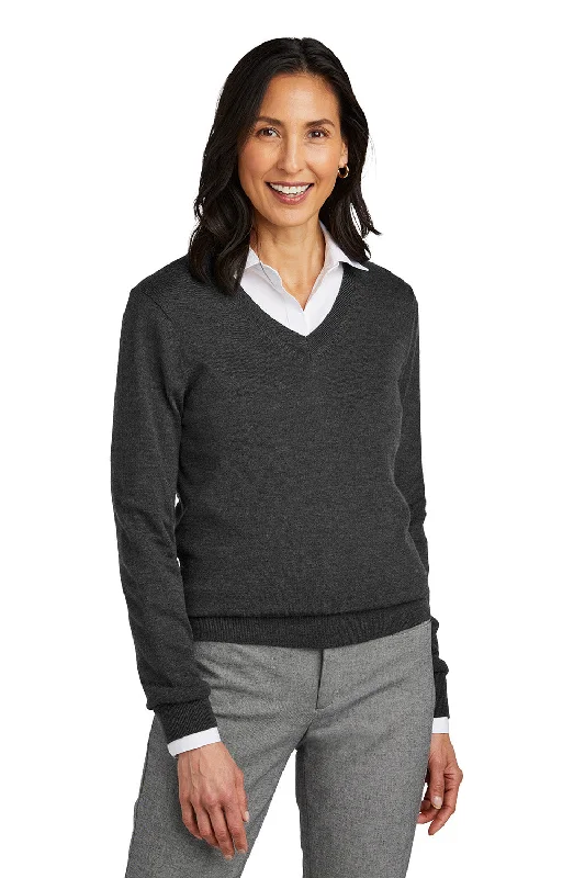 Brooks Brothers Womens Merino Long Sleeve V-Neck Sweater - Heather Windsor Grey - COMING SOON