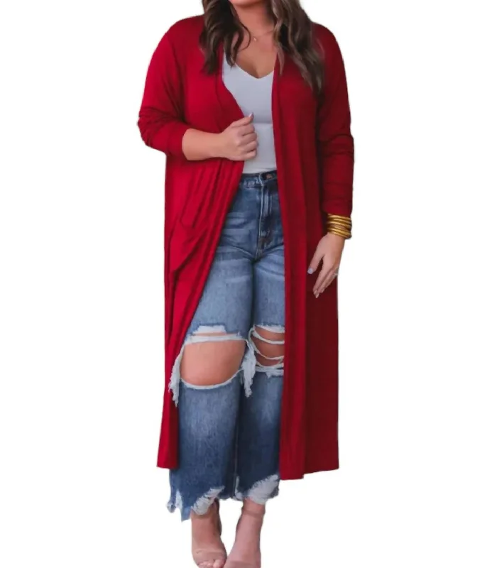 Charis Spiced Up Long Cardigan In Red