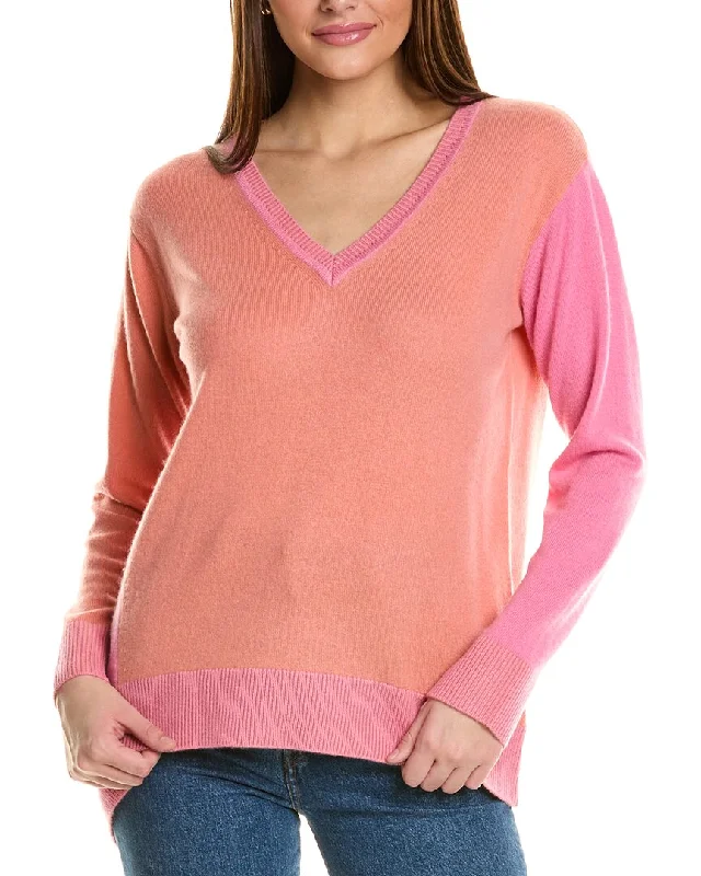 Collaboration V-Neck Asymmetrical Colorblocked Cashmere Sweater