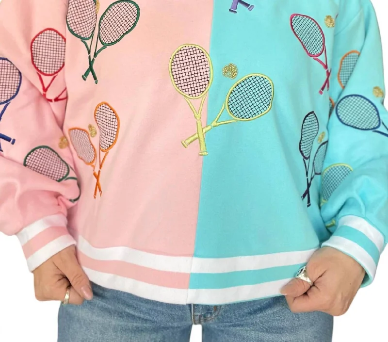 Colorblock Tennis Sweatshirt In Light Pink/blue