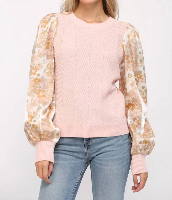 Contrast Printed Cable Knit Sweater In Beige