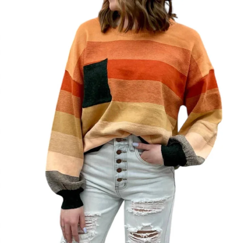 Fall Stripes Sweater In Orange Combo