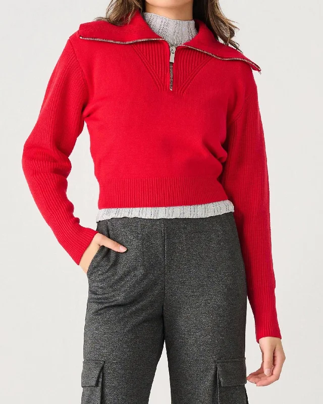 Half Zip Textured Sweater In Cherry