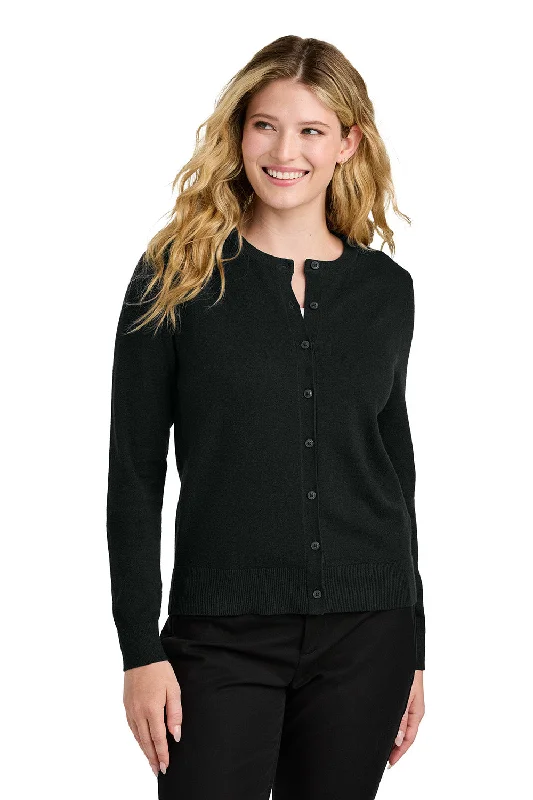 Port Authority Womens Easy Care Long Sleeve Button Front Cardigan Sweater - Deep Black - COMING SOON