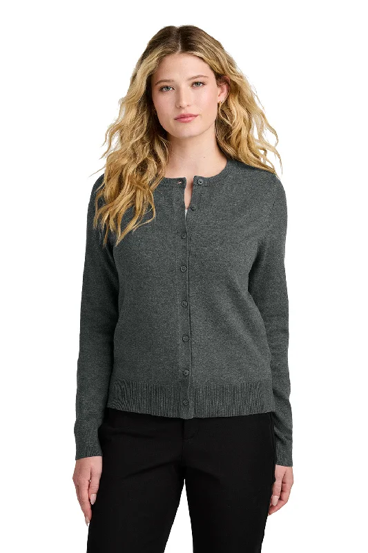 Port Authority Womens Easy Care Long Sleeve Button Front Cardigan Sweater - Heather Charcoal Grey - COMING SOON