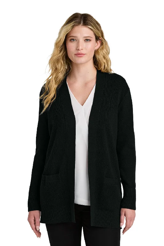 Port Authority Womens Easy Care Open Front Long Sleeve Cardigan Sweater w/ Pockets - Deep Black - COMING SOON