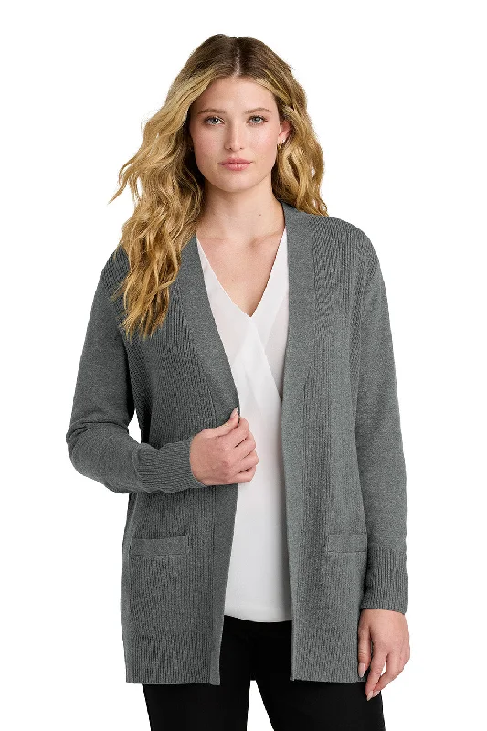 Port Authority Womens Easy Care Open Front Long Sleeve Cardigan Sweater w/ Pockets - Heather Medium Grey - COMING SOON