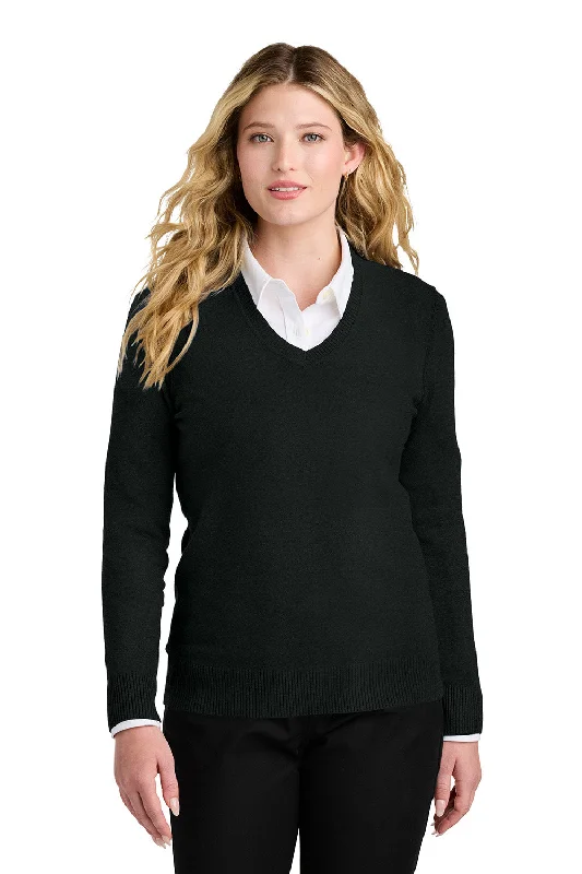 Port Authority Womens Easy Care Long Sleeve V-Neck Sweater - Deep Black - COMING SOON