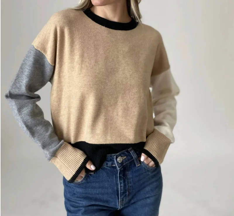 Preston Color Block Sweater In Taupe