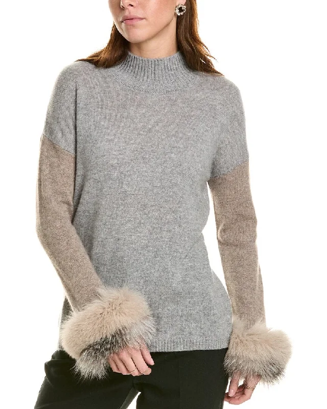 sofiacashmere Colorblocked Mock Neck Cashmere Sweater