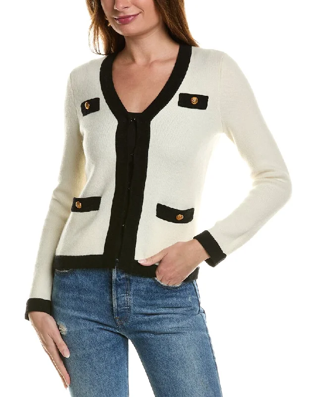 sofiacashmere Contrast Trim Wool & Cashmere-Blend Cardigan