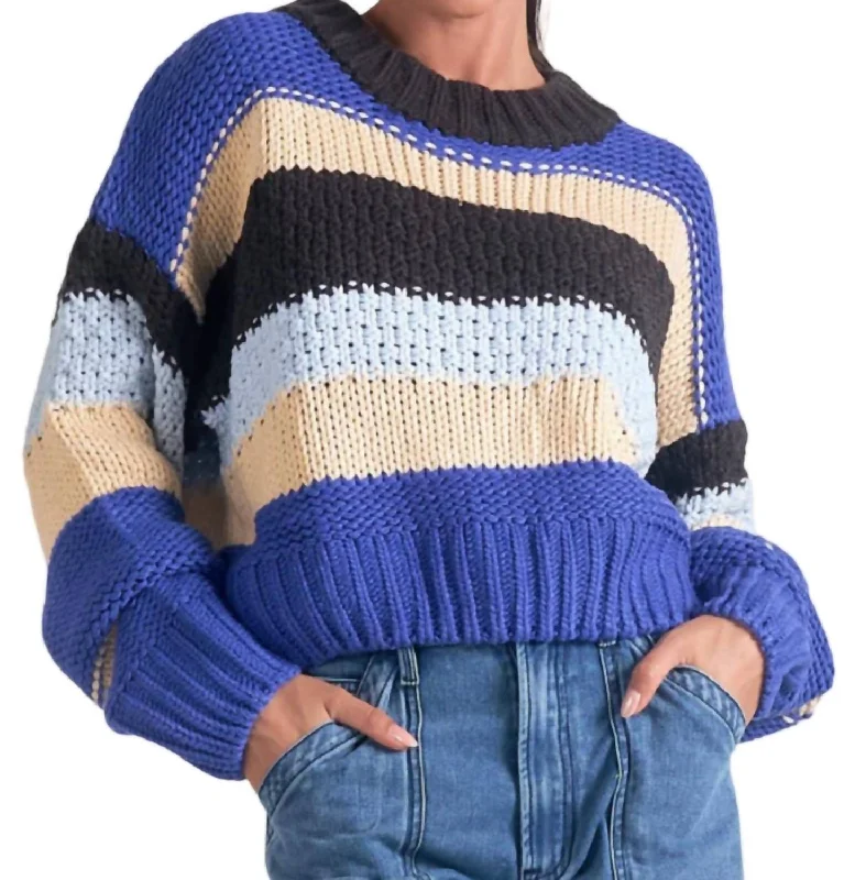 Striped Crewneck Cropped Sweater In Blue Multi