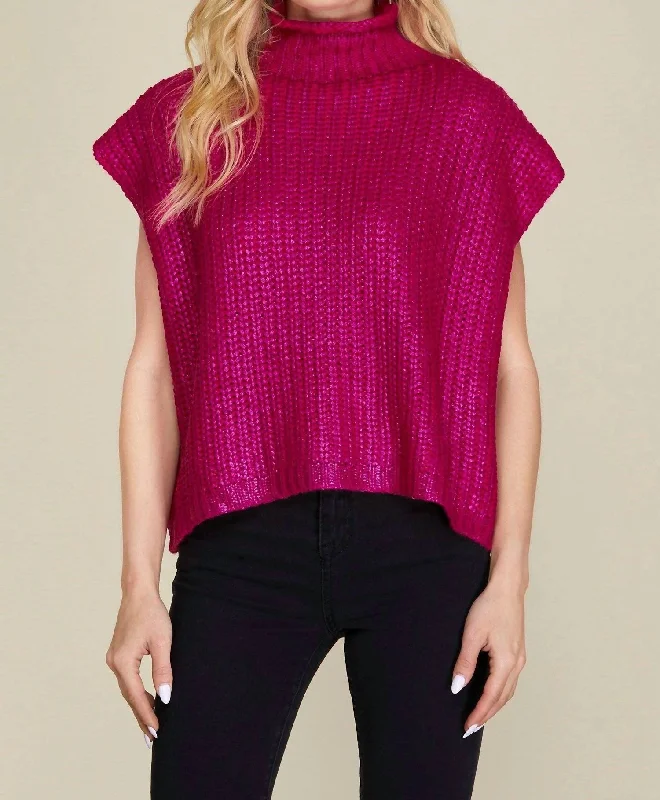 Sweet Pop Metallic Foil Sweater In Magenta