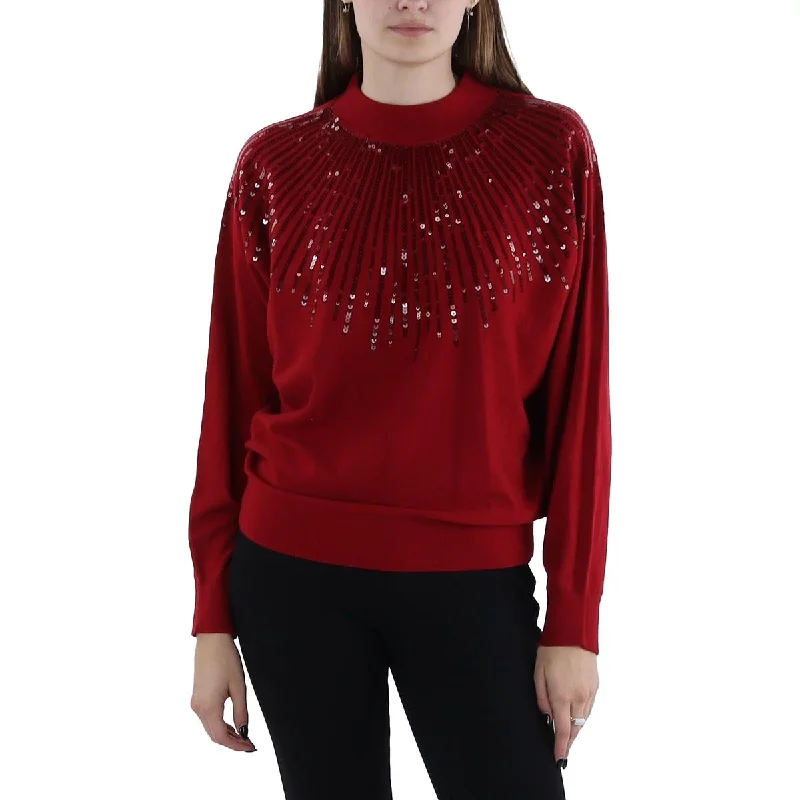 Womens Embellishments Long Sleeves Pullover Sweater