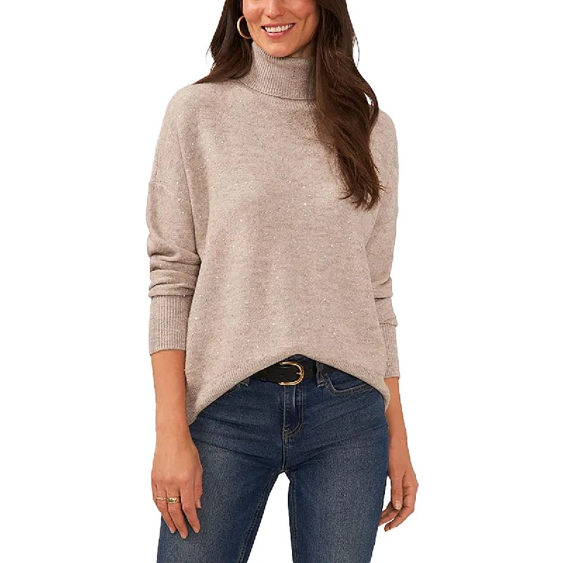 Womens Sequined Metallic Turtleneck Sweater