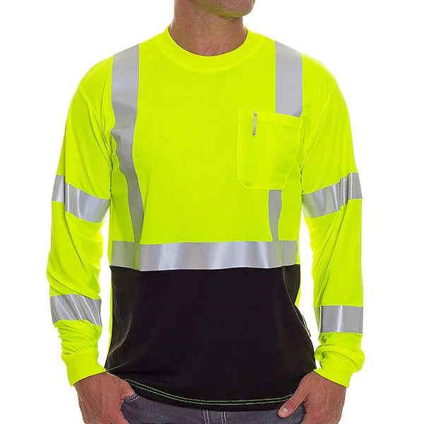 Hi-Viz Brand® Class 3 Dri-Fit Long Sleeve T-Shirts with Pocket (Black Bottom)