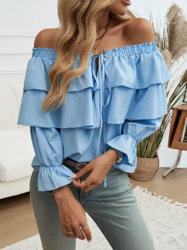 Loose-fitting pleated off-shoulder balloon Sleeve Top