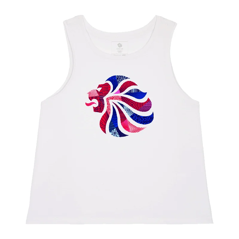 Team GB Abstract Lion Women's White Vest