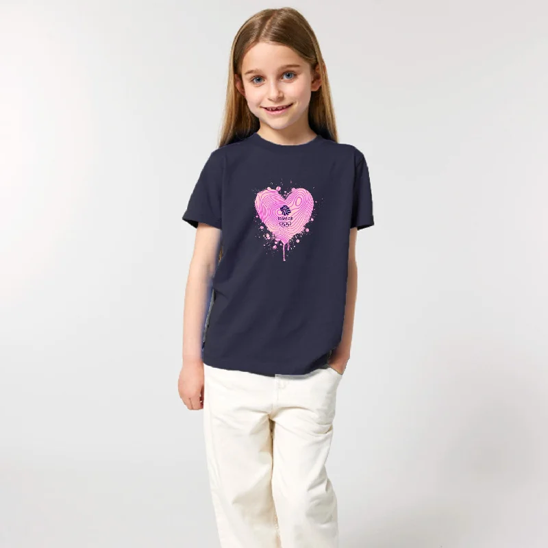 Team GB Girls Heart Graffiti Print T-Shirt Navy