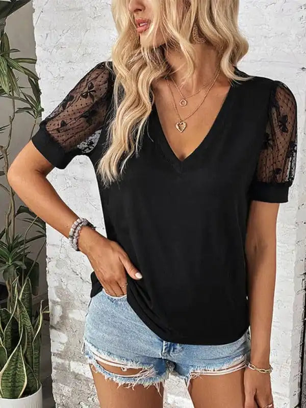 Women’s V leader lace patchwork T-shirt