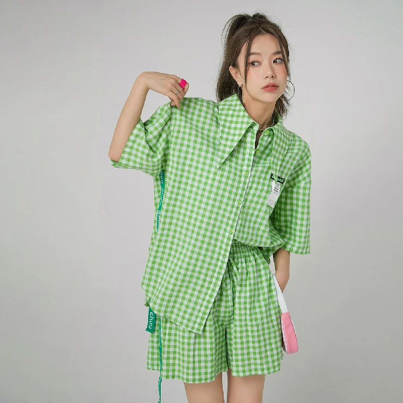 Gingham Check Maxi Collar Shirt