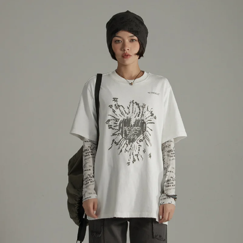 Vintage Heart Print Loose Fit T-Shirt