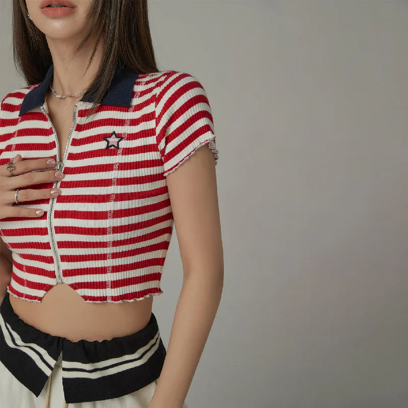 Striped Zip-Up T-Shirt