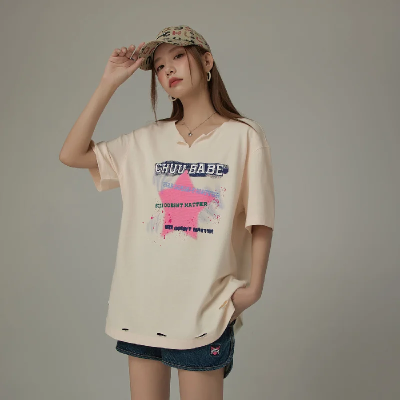 V-Trim Chuu Babe Star Distressed T-Shirt