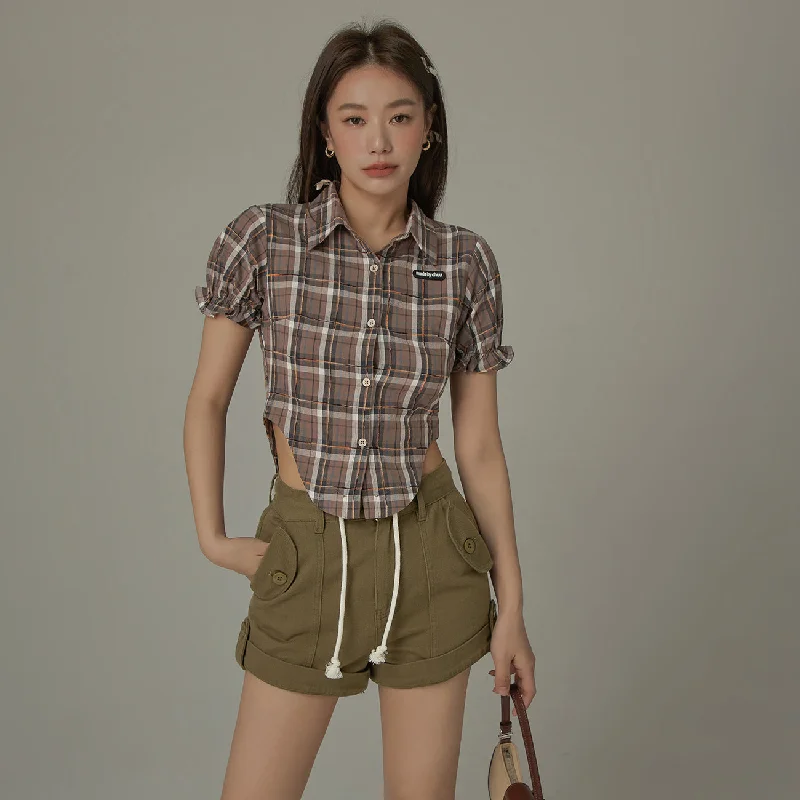 Eyelet Back Cut Out Check Shirt